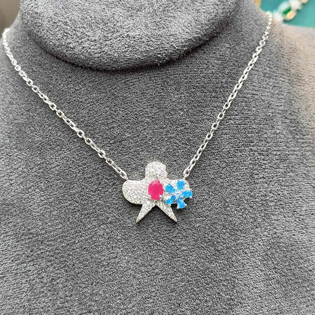 坠链均925银培育缅甸粉红色宝石