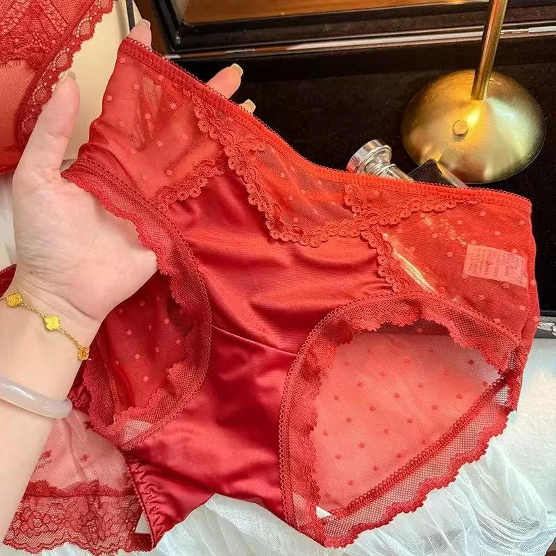 法式性感蕾丝低腰透气红色女士三角本命年内裤