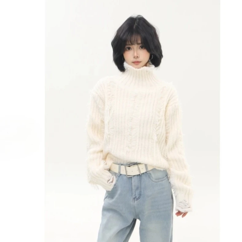 高领百搭毛衣女套头长袖秋冬半高领宽松打底衫针织衫上衣时尚毛衫