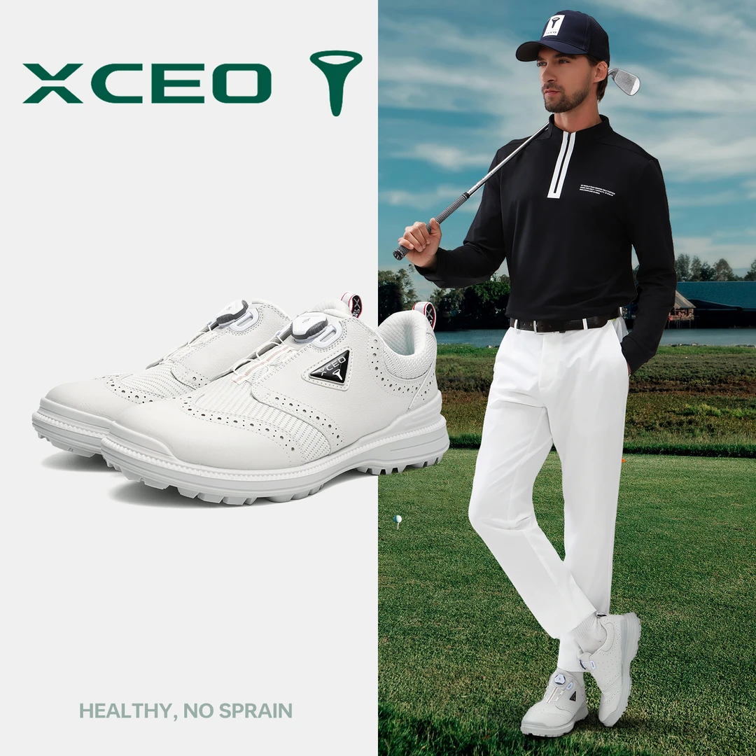 故宫款男士高尔夫球鞋白灰色真皮旋钮鞋高尔夫专用男鞋男女同款