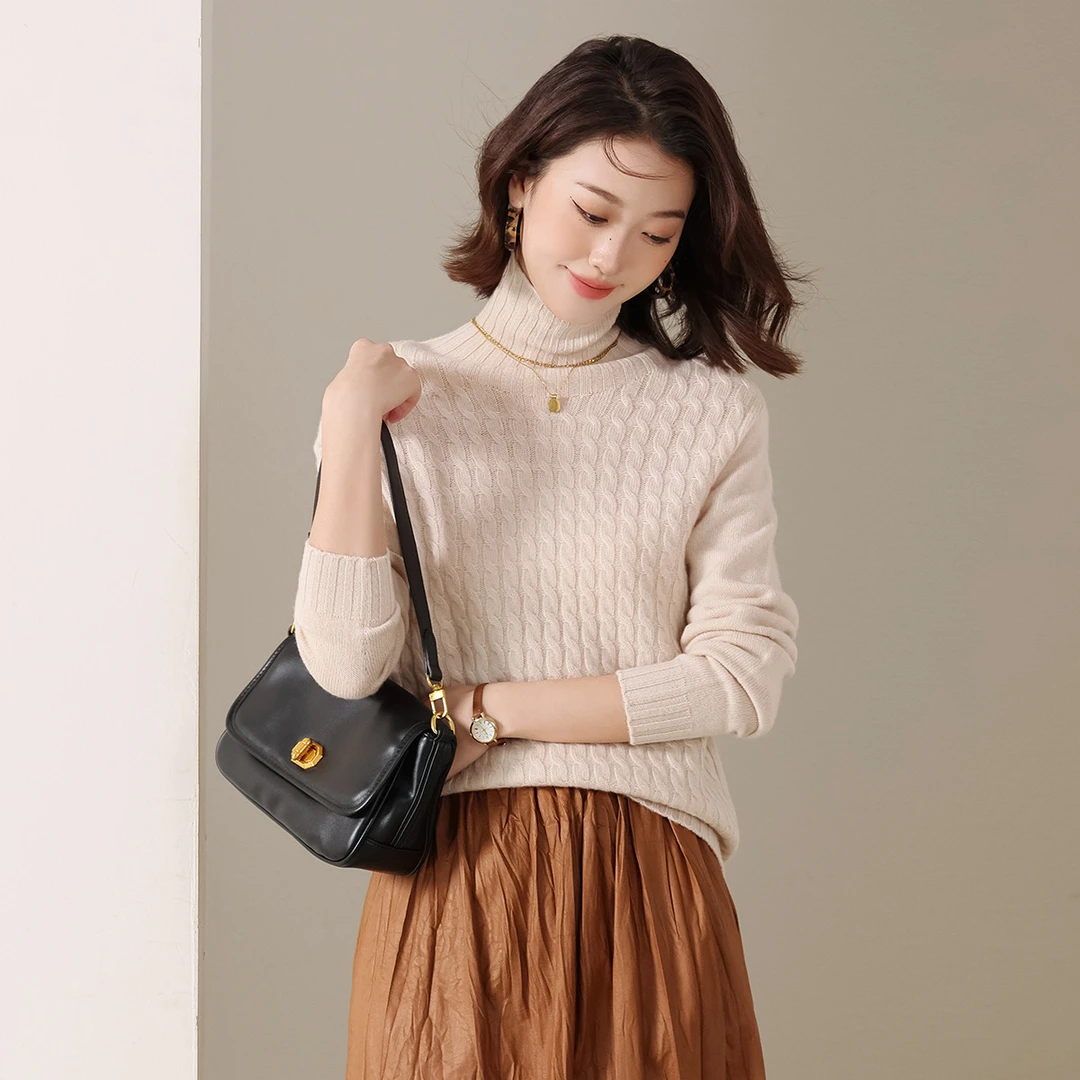 【赛兔】无缝厚款100%羊毛衫保暖立体麻花高领毛衣202245036【专属】