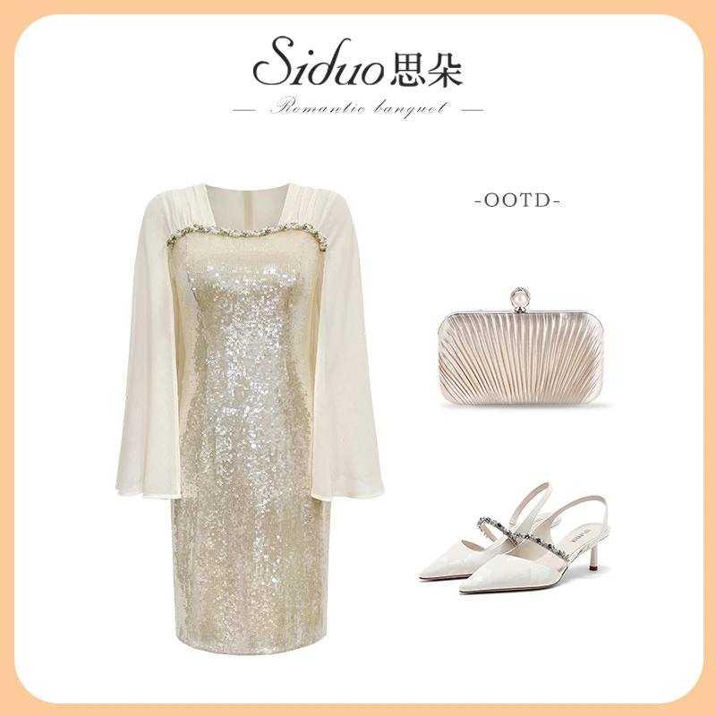 【思朵】Y24320轻奢礼服拼接复古时尚法式名媛春季优雅蕾丝连衣裙