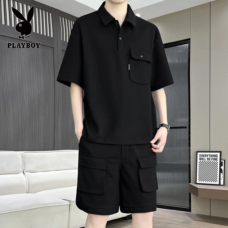 花花公子男士夏季高档套装薄款潮流休闲港风帅气时尚运动两件套