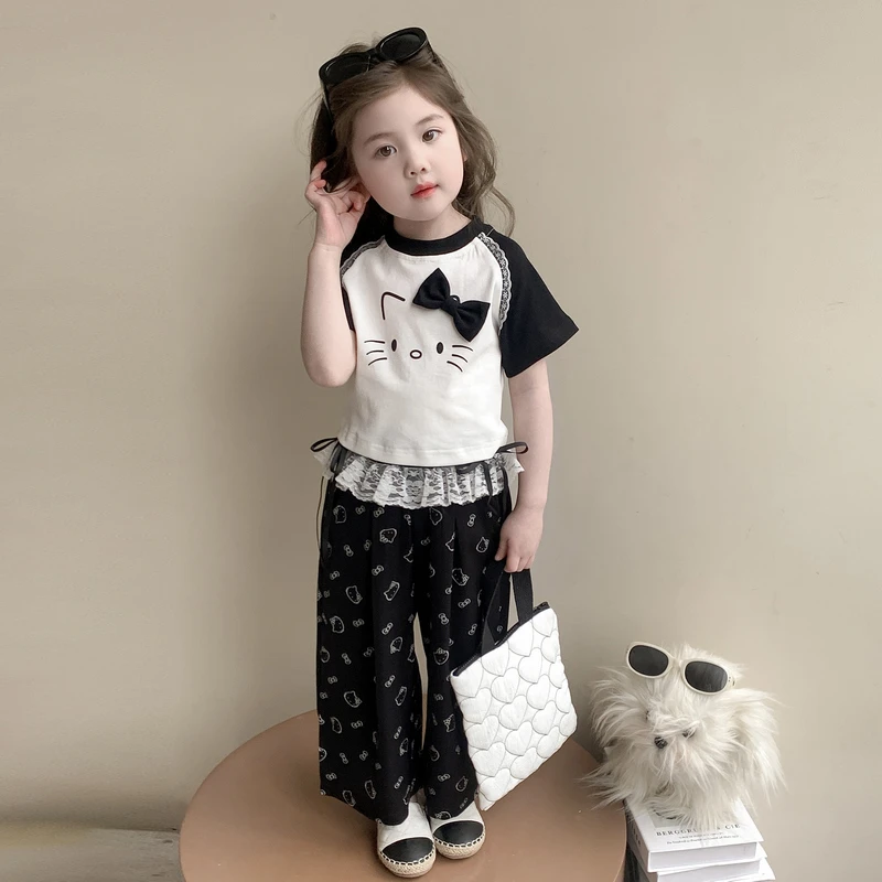 网红夏季新款洋气韩版休闲2025女童短袖套装小女孩夏装炸街两件套