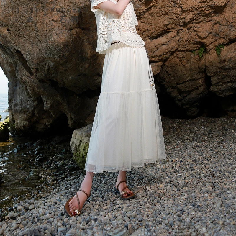 林一专属0477三彩若潮大码女装2025夏季新款波点网纱半身裙松dbq