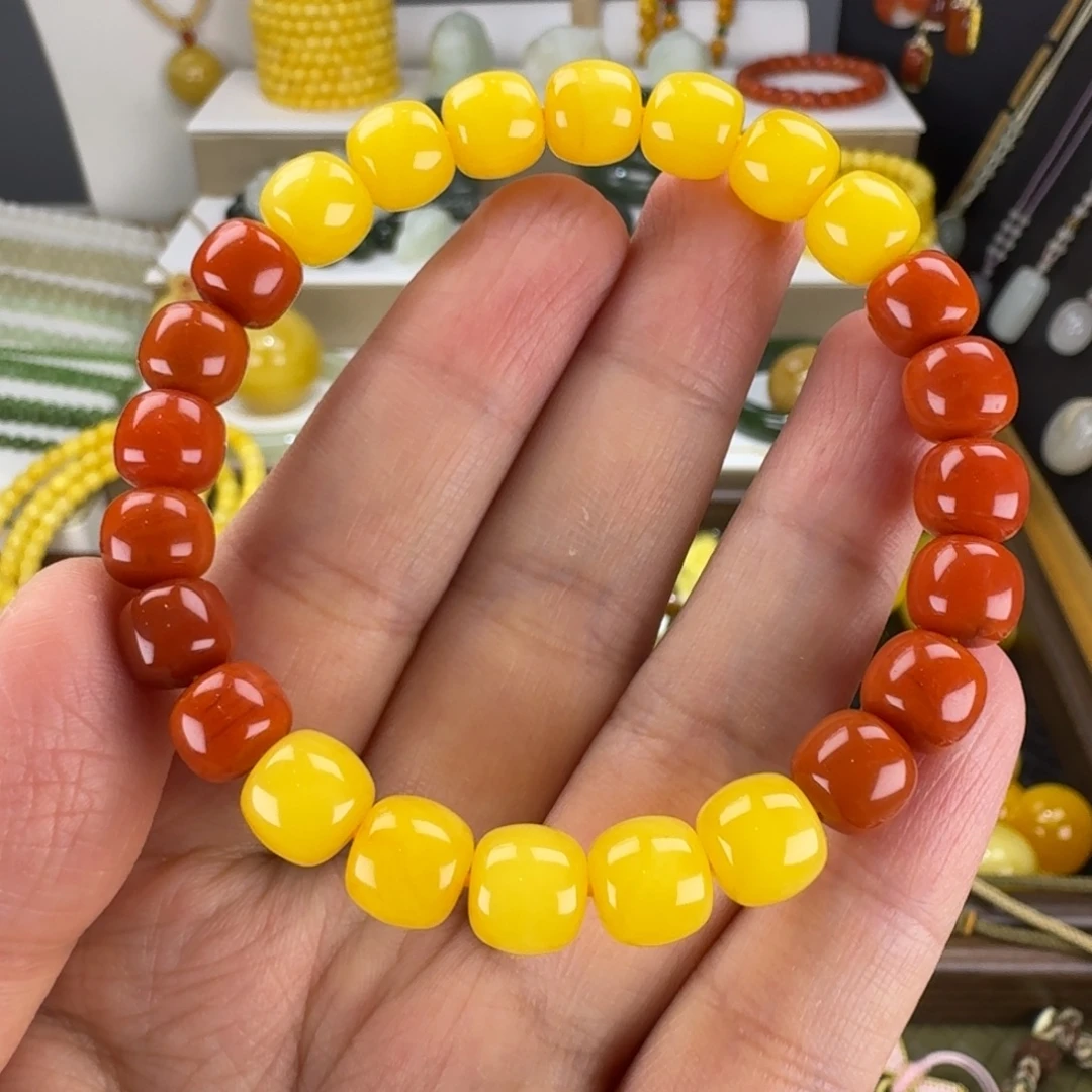 手绳蜜蜡未镶嵌精工蜜蜡双拼手串