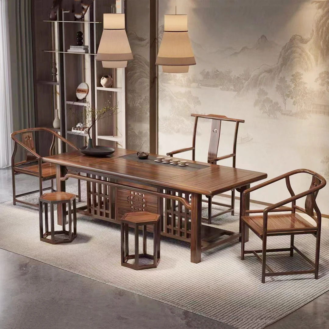 全原木SY807茶台 新中式全实木全榫卯干/湿茶桌书桌办公桌写字台