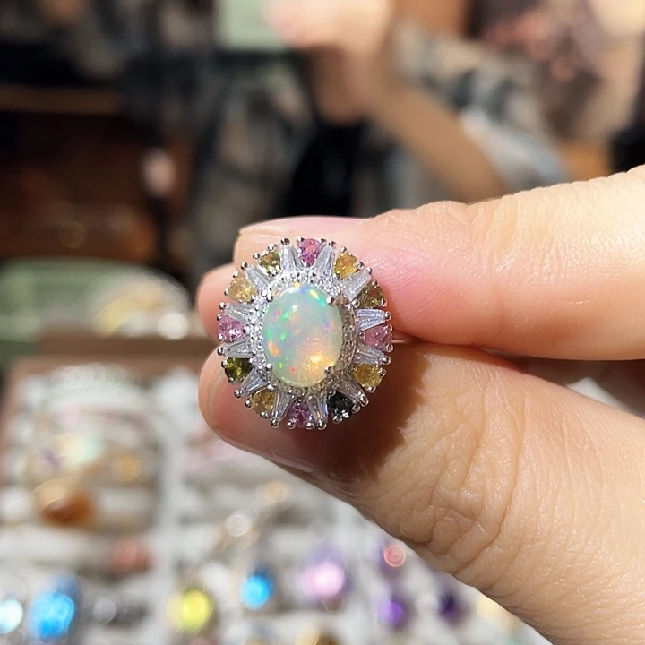 欧泊戒指银S925镶嵌澳宝