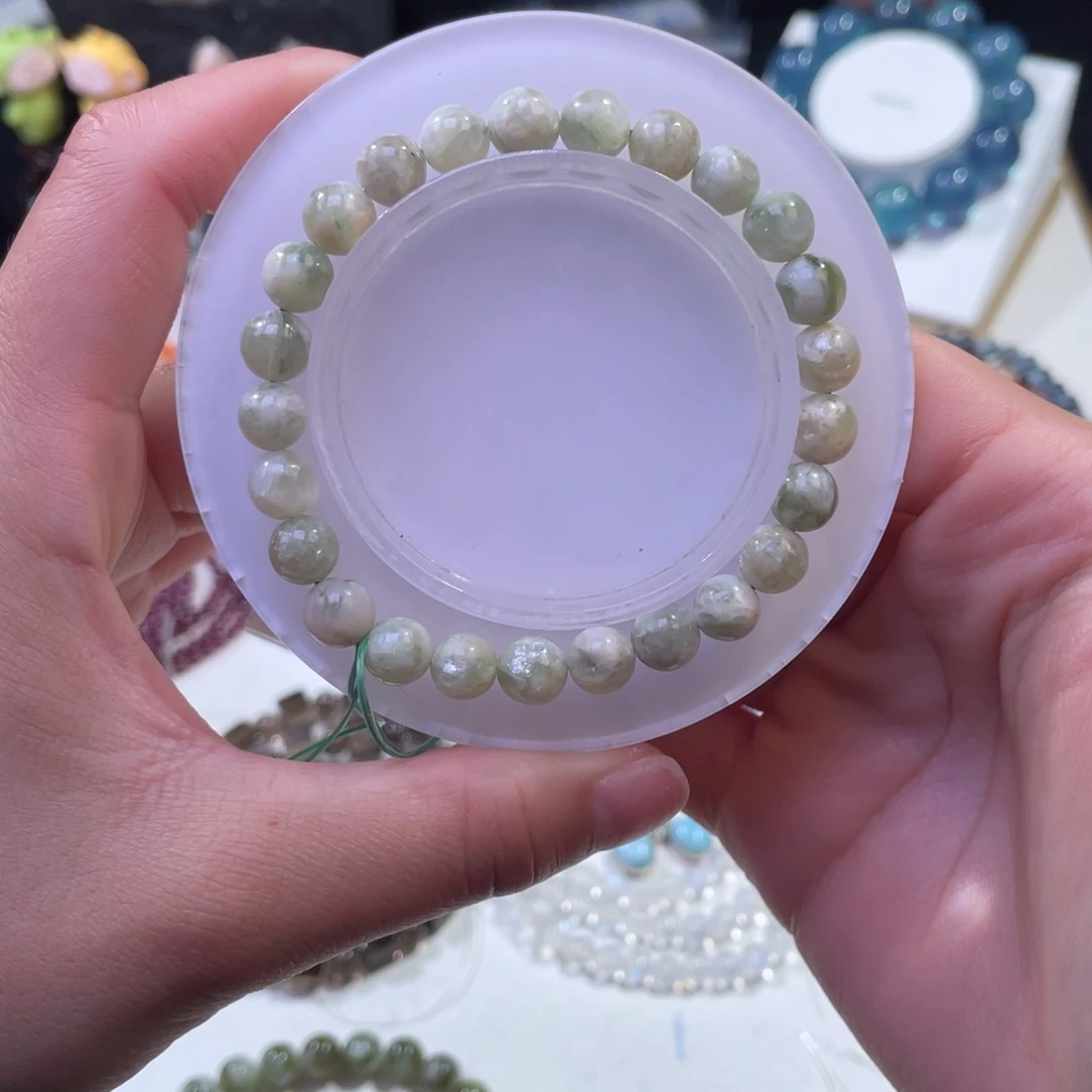 未镶嵌手链水晶浅体抹茶绿祖母晶7mm