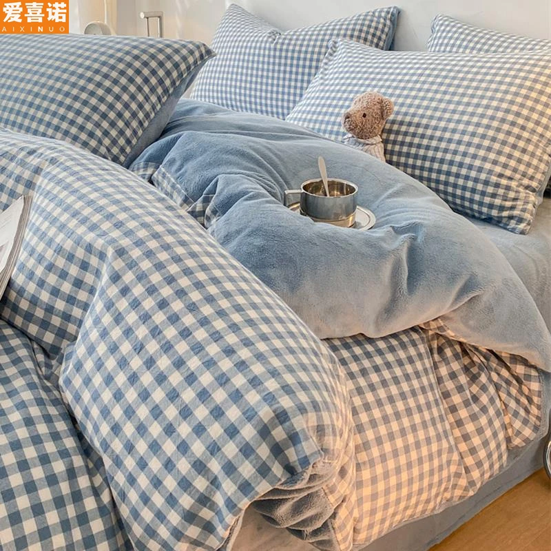 冬季ab面纯棉牛奶绒床上四件套床单全棉珊瑚绒面加厚加绒被套床品