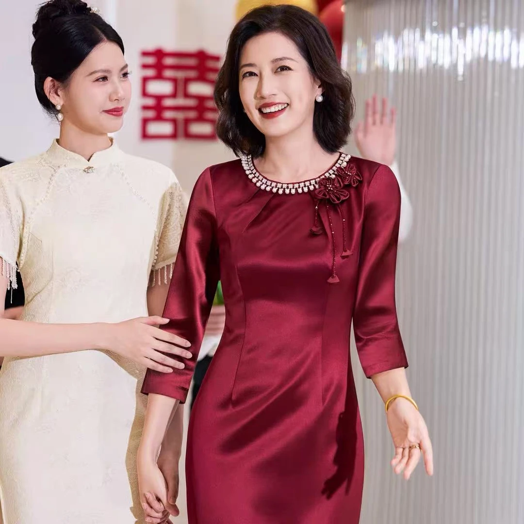 谷曼蝶高端醋酸礼服喜婆婆婚宴装轻奢结婚敬酒服晚宴装新款连衣裙