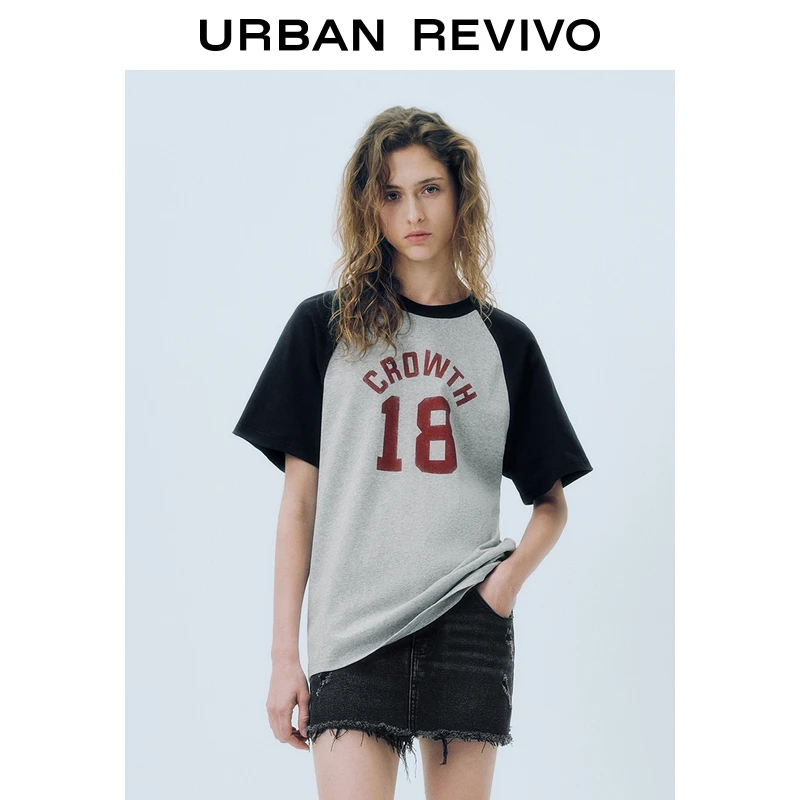 UR2025夏季新款女装时尚休闲撞色拼接印花短袖T恤UYY450118