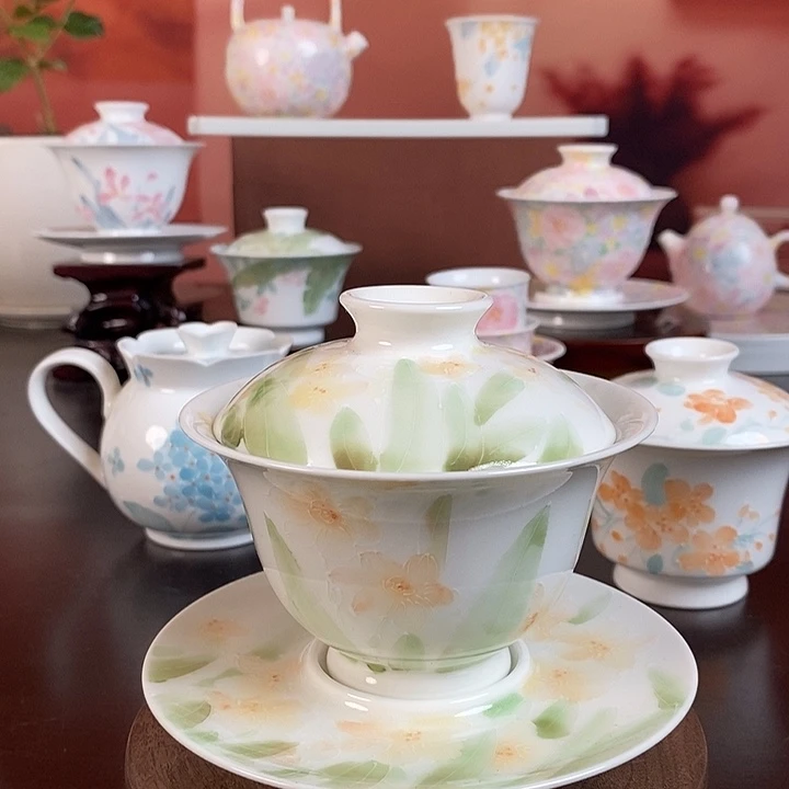 水仙花盖碗釉下手绘高温