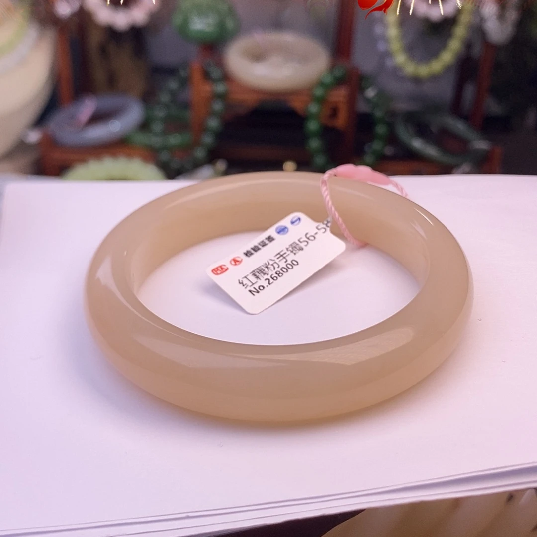 和田玉浓藕粉56红粉老矿脂膏手镯未镶嵌