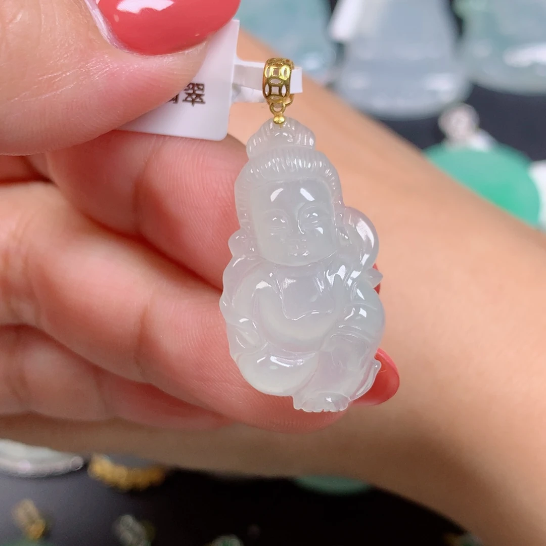 颈饰18K金镶嵌翡翠宝宝佛