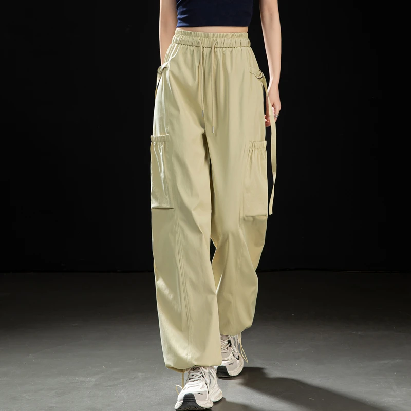 大口袋工装裤休闲运动长裤子女春夏季新款宽松直筒裤户外登山徒步