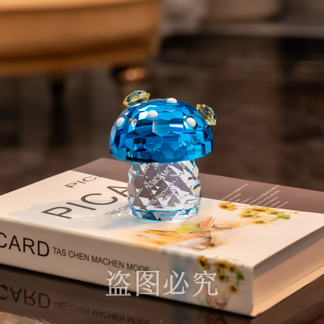【小蘑菇-蓝色】茶桌书桌儿童房开放格艺术水晶琉璃摆件饰品YB00382