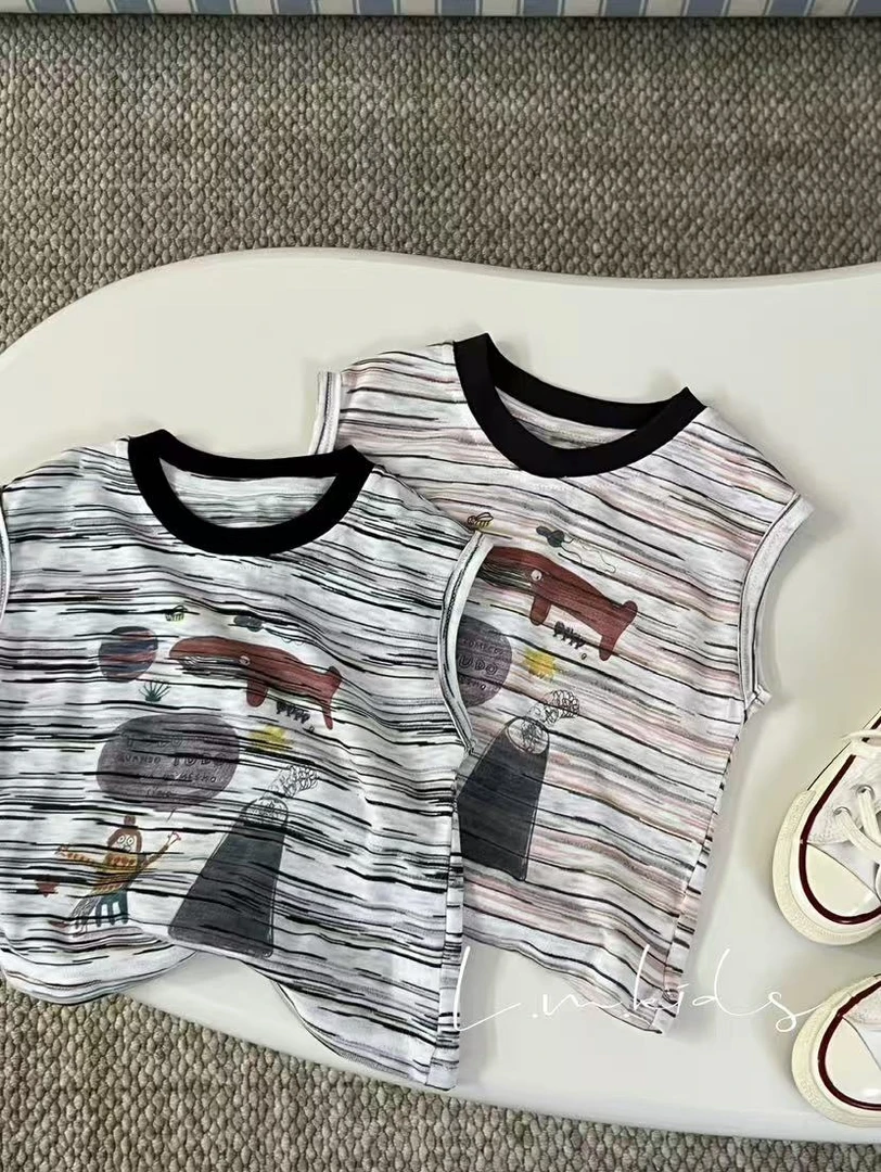 【恋沐｜墨印卡通 轻薄定制面料】男童夏季无袖背心 28088