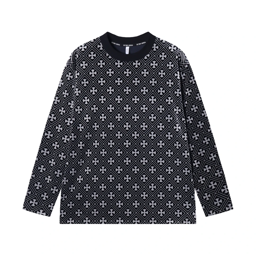 T1875秋季新款时尚个性满印设计个性套头长袖T恤休闲情侣百搭上衣