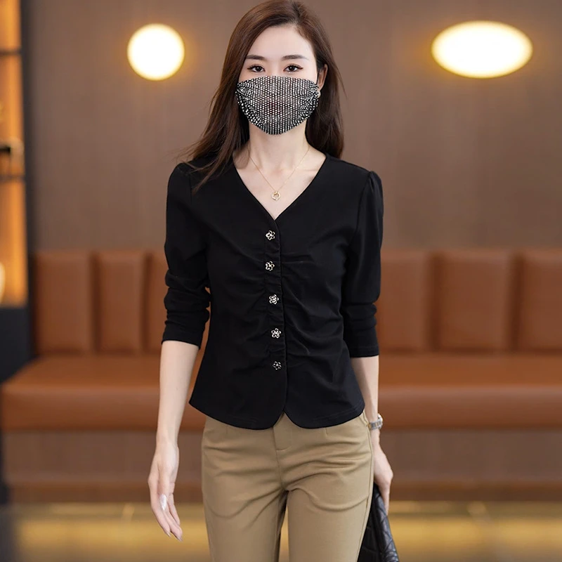 安可拉红皱褶长袖打底衫女2024新款春秋设计感时尚针织衫收腰上衣