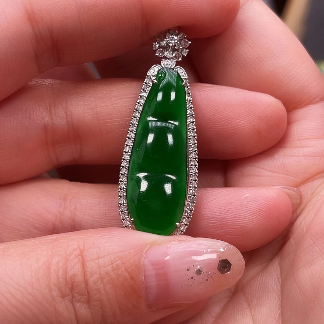 翡翠18K金镶嵌吊坠(不含链)