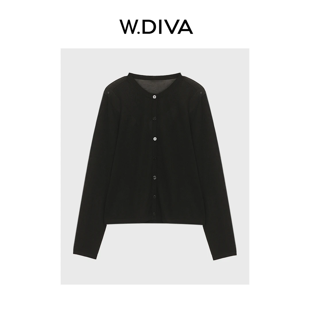 W.Diva【透气针织】天丝三醋酸薄款质感细腻圆领休闲开衫52Z232172