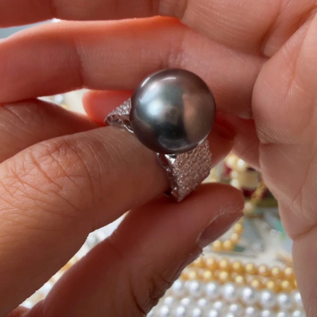 海水珍珠银S925镶嵌戒指13-14