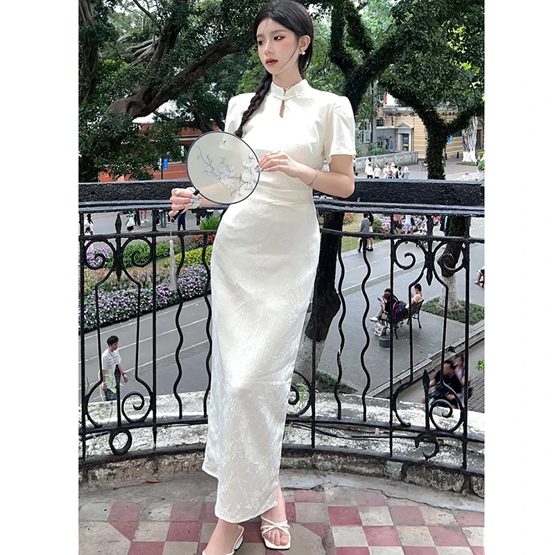 清光调重工提花旗袍裙女夏季国风改良新中式连衣裙