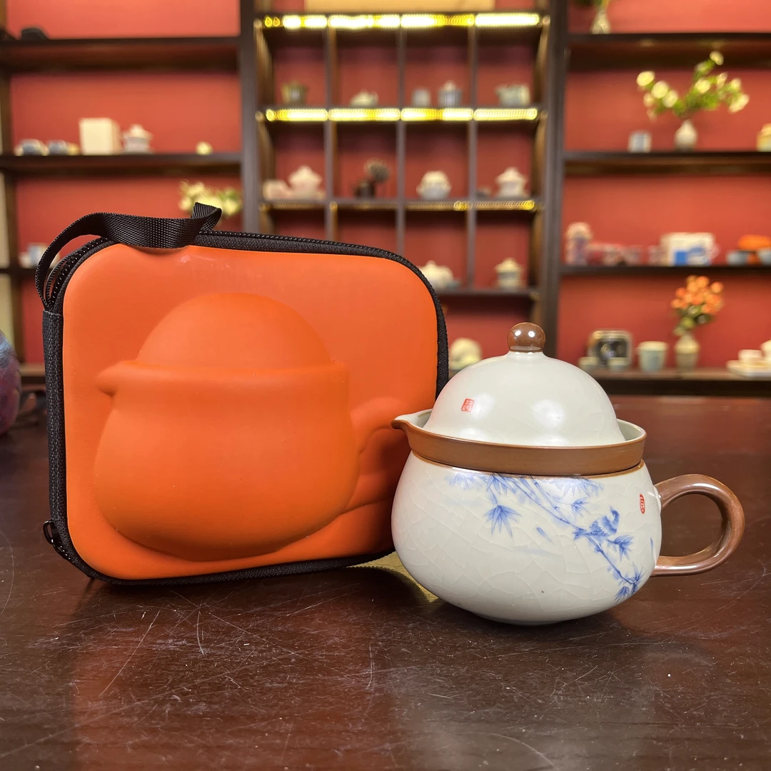 顶汝喜鹊竹子茶咖杯个人泡男款带包一壶一杯旅行茶具