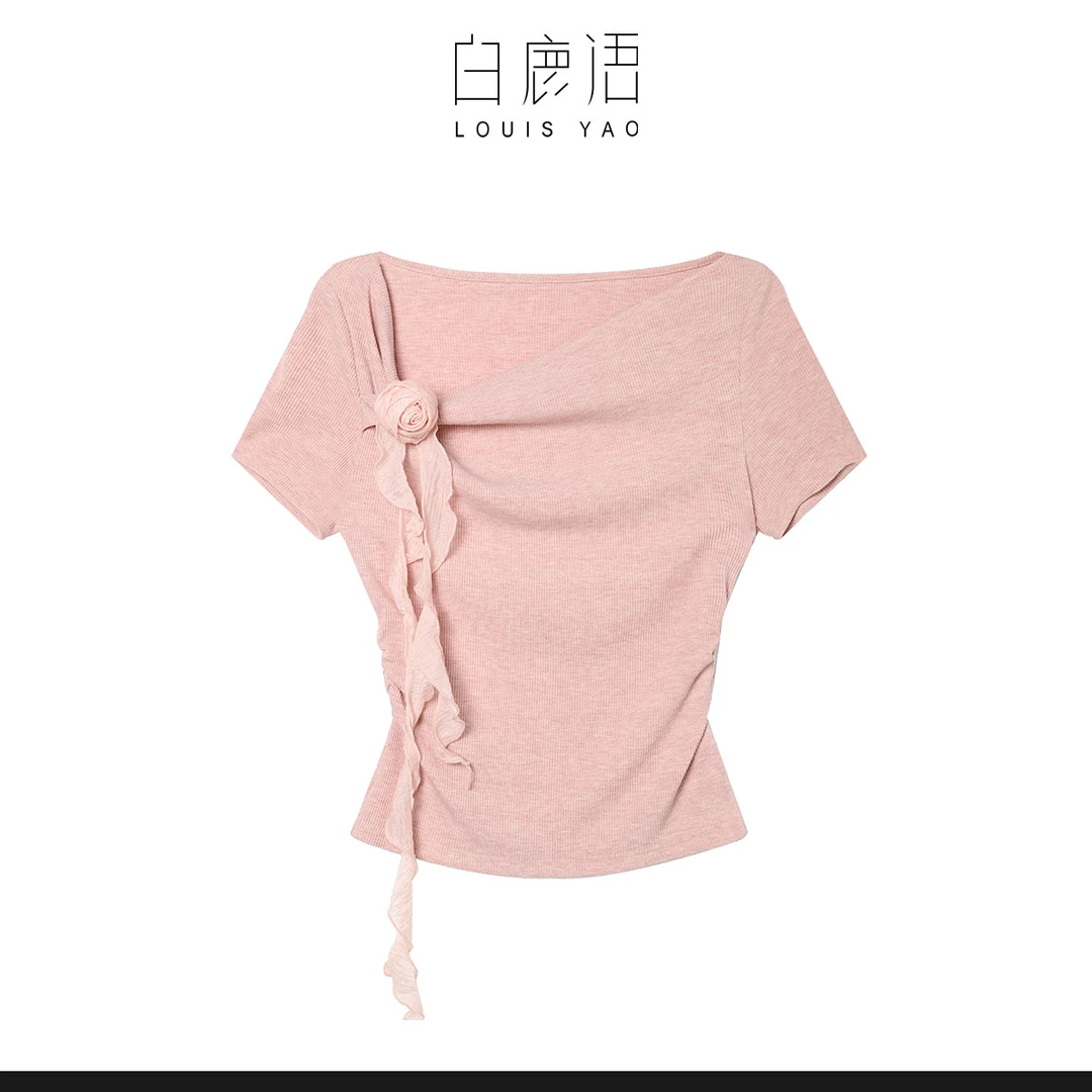 【商场同款新品】白鹿语甜美时尚套头花朵女式T恤YU20334