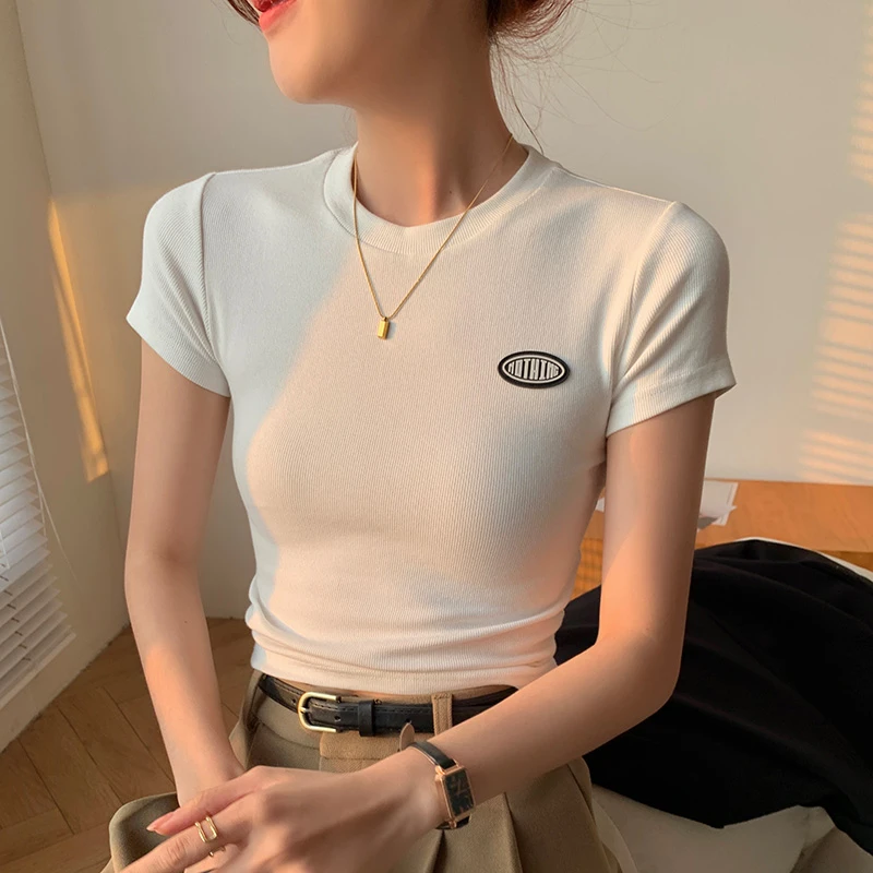 歌幂正肩t恤女短袖时髦夏季新款短款修身显瘦辣妹紧身上衣AA0751