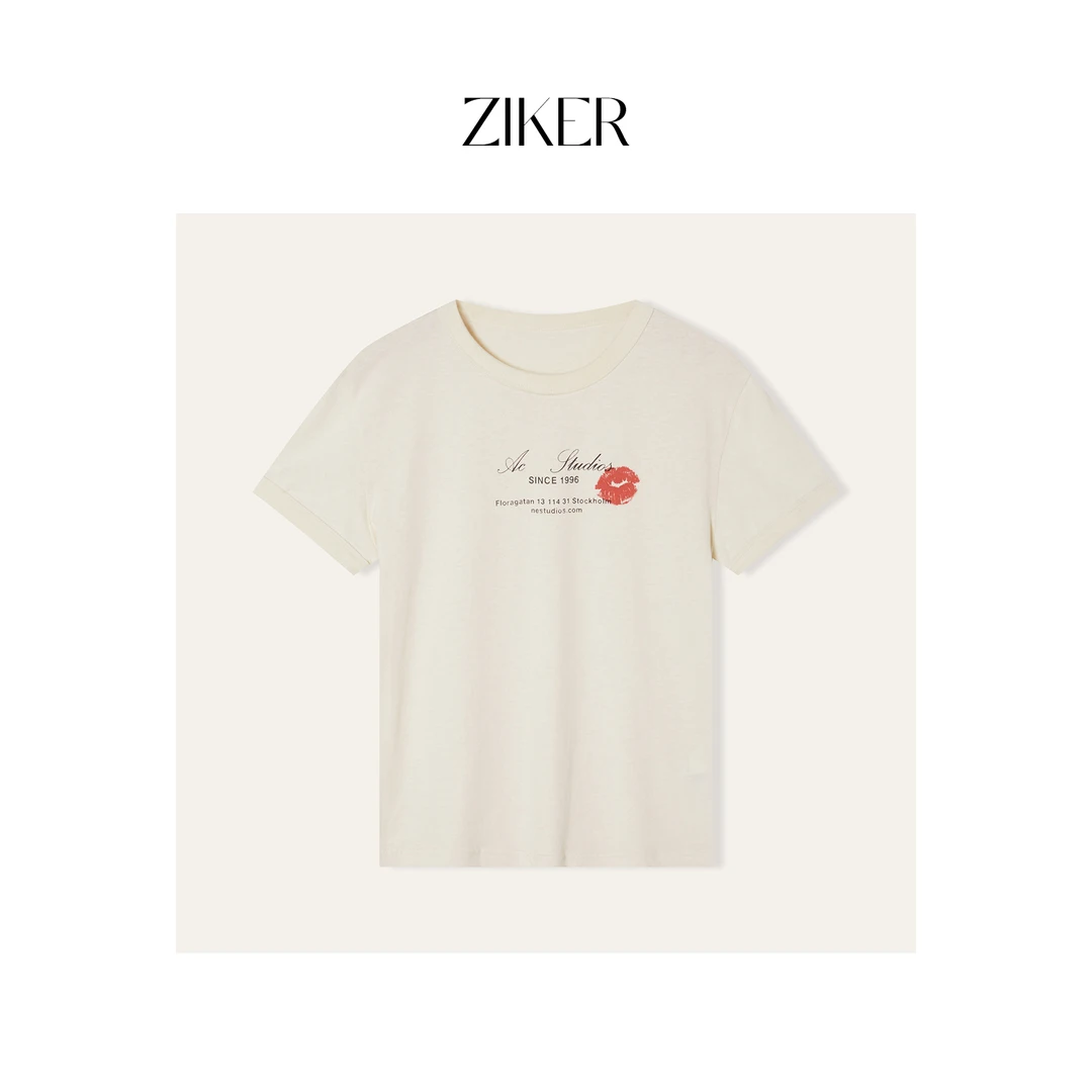 ZIKER丨AC红唇字母印花女士休闲圆领夏季短袖T恤ol（套袋机洗）