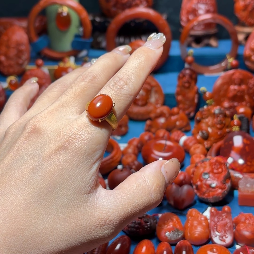 银S925镀金镶嵌雕刻南红玛瑙