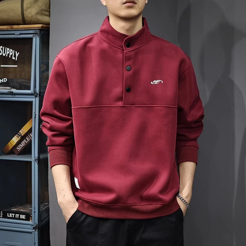 MR.MUDI/穆迪先生半开POLO领卫衣男秋冬新款美式潮牌刺绣宽松百搭