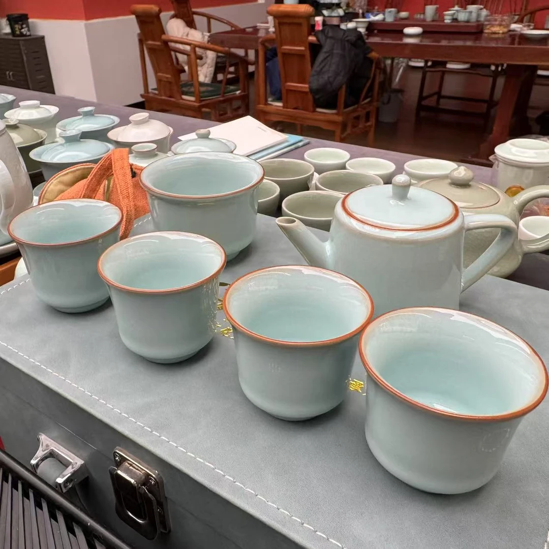廷怀窑天青釉小马蹄套组茶壶茶杯伴手礼品汝窑功夫茶具