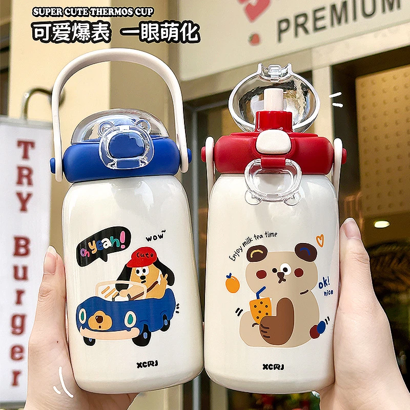 可爱新款保温杯高颜值学生便携手提水杯316不锈钢双饮吸管杯网红
