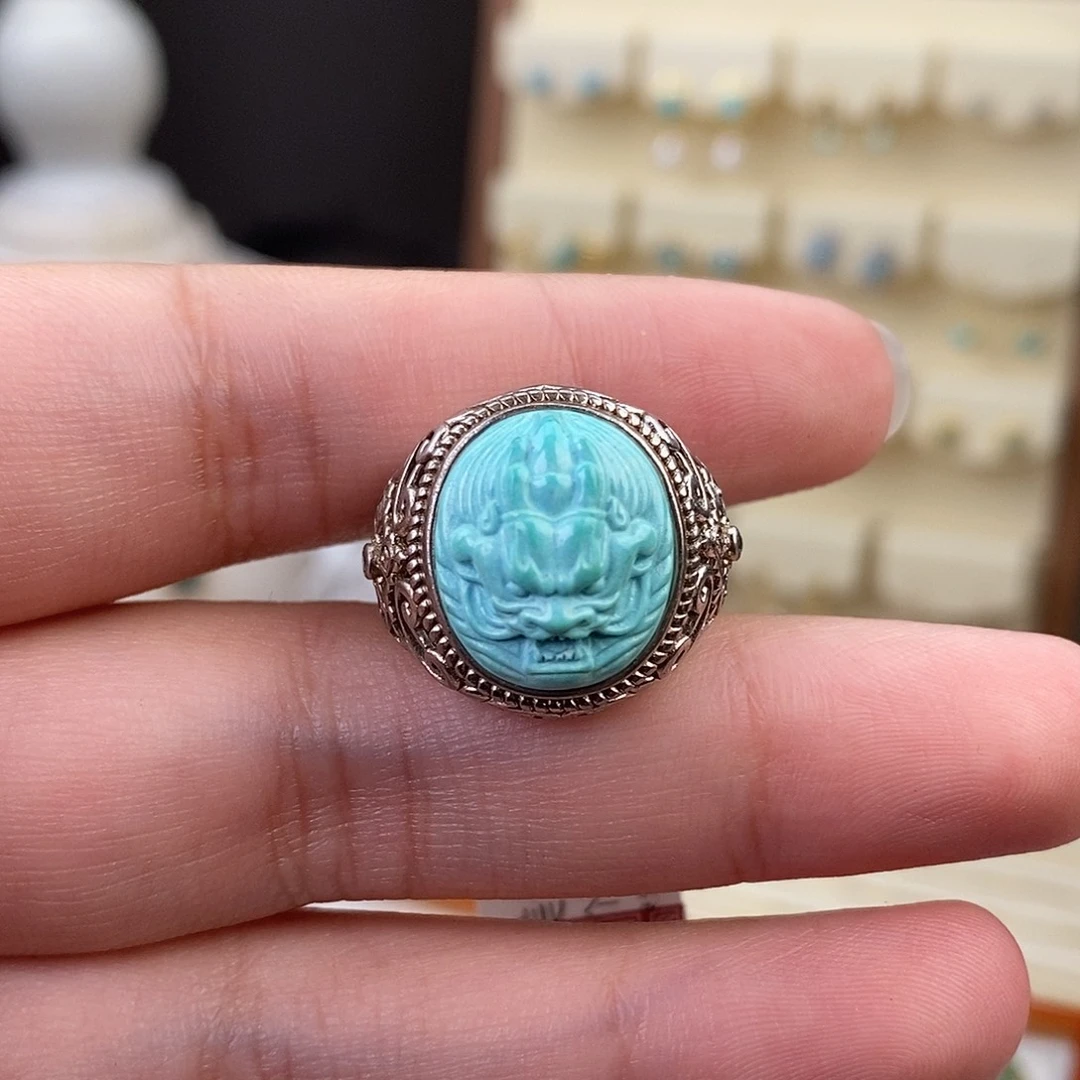 绿松石戒指银S925镶嵌五*哥