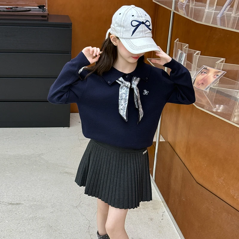 【丫丫童品】2025新款女中大童针织丝巾毛衣-XML2546