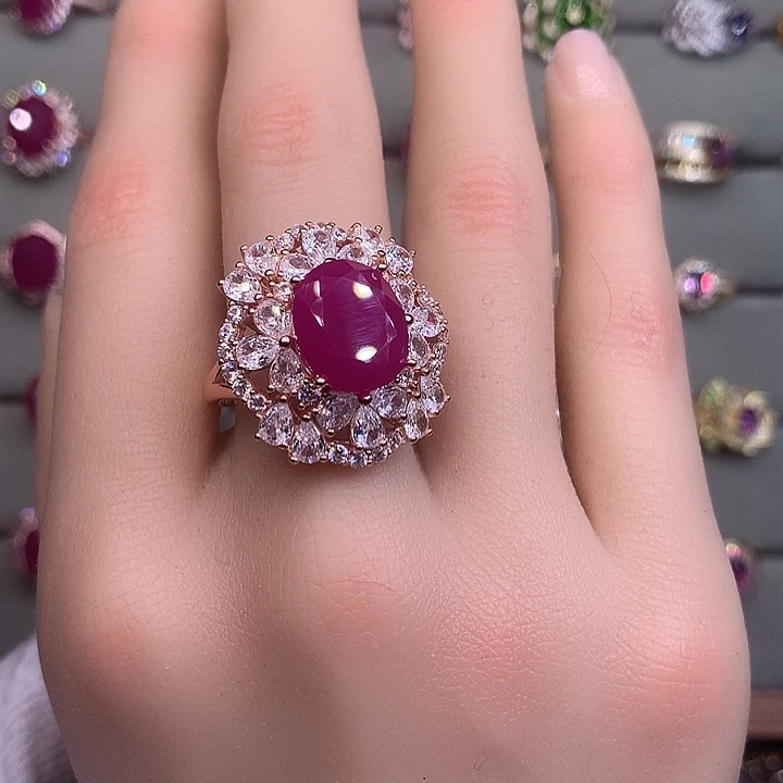 红宝石戒指银S925镶嵌