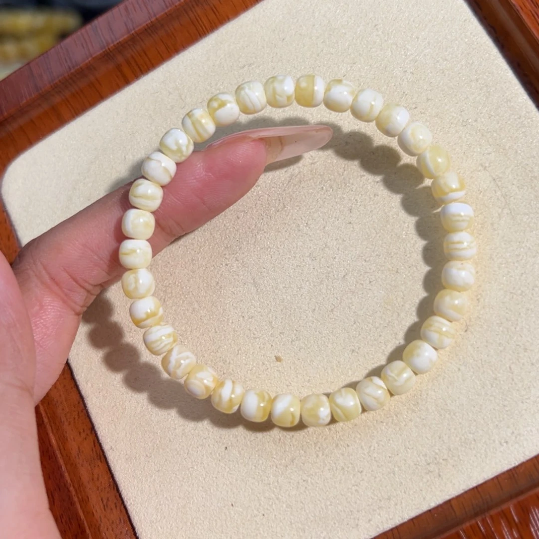 手链琥珀未镶嵌6mm瓷白虎皮纹 4.5