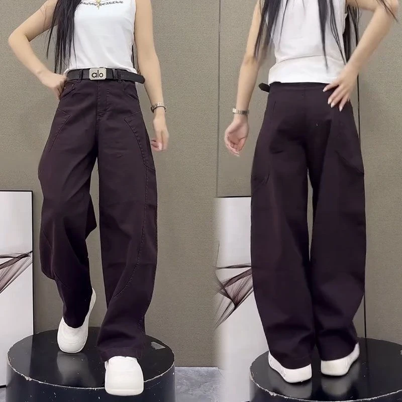 秋款大口袋弯刀牛仔裤时尚女宽松休闲设计感小众镰刀裤水洗棉长裤