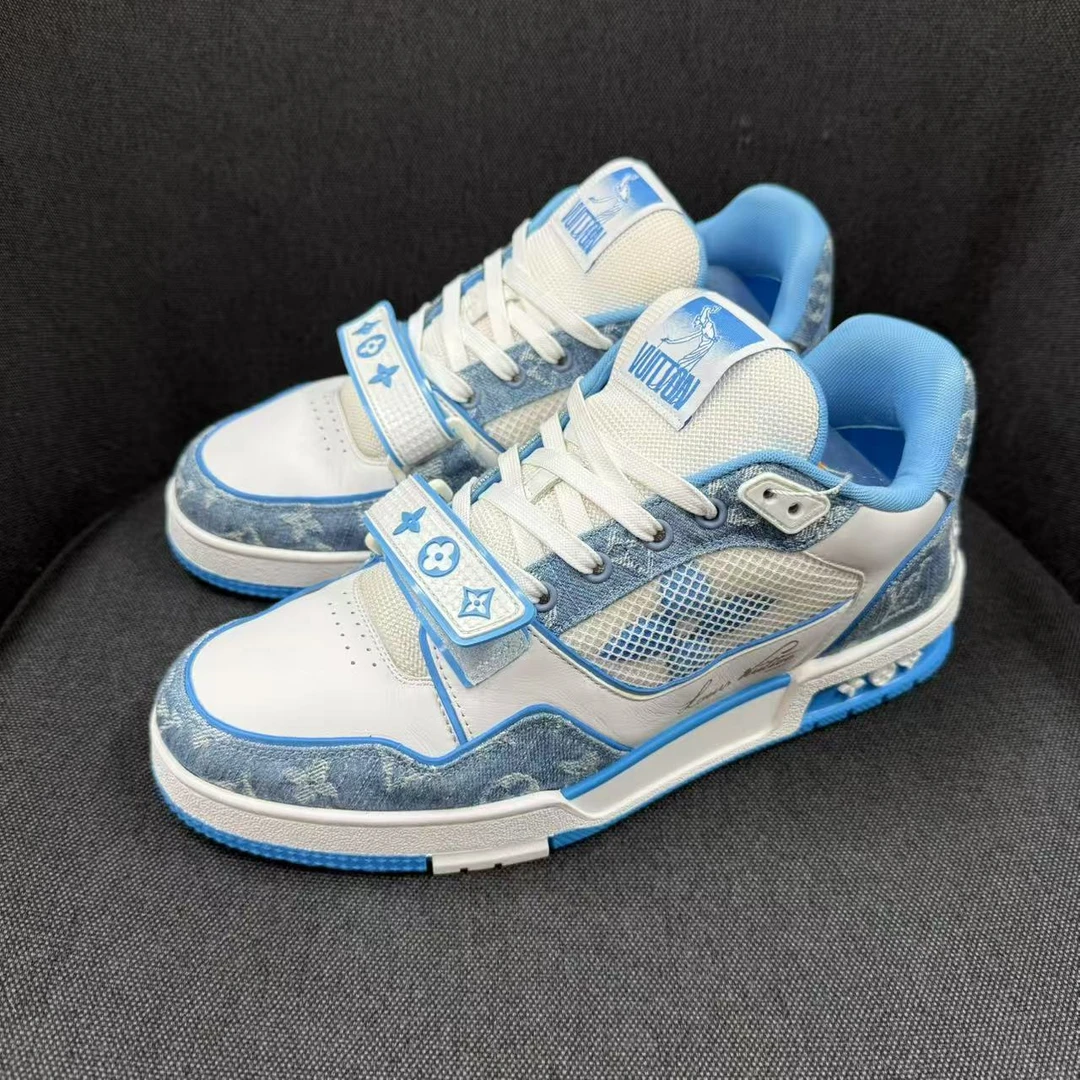 99新 LouisVuitton/路易威登 白蓝牛仔魔术贴trainer奢鞋