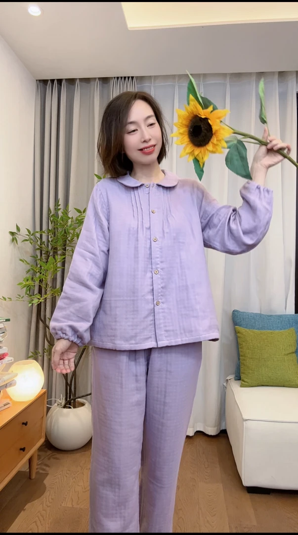 『四层棉纱』纯棉纱布春秋睡衣全棉婴儿棉纱家居服套装MY0193