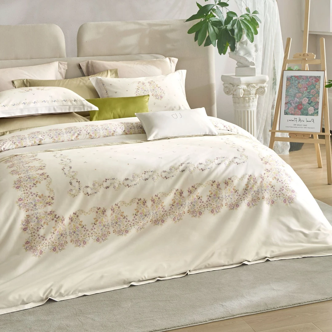 梦溪丨全棉贡缎长绒棉数码印花轻奢高档柔软透气亲肤纯棉四件套