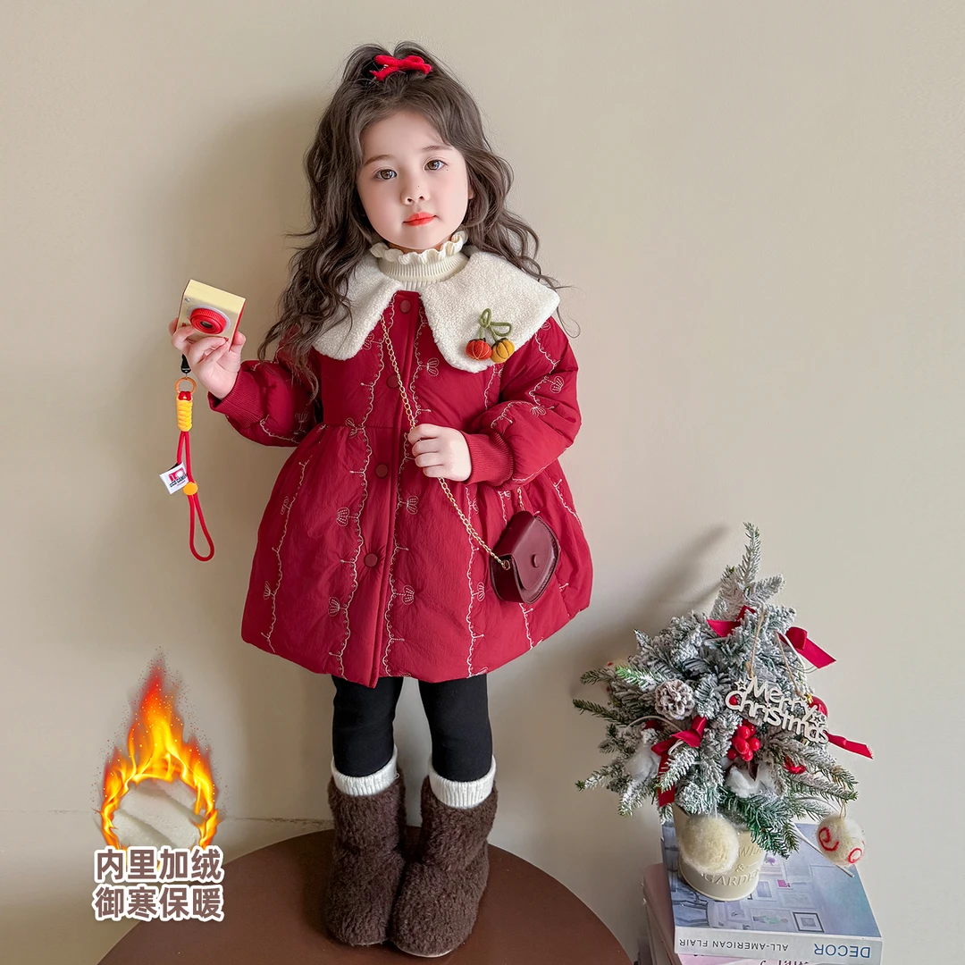 女童加绒棉衣外套小童洋气公主女宝宝冬季韩版时髦儿童保暖外套