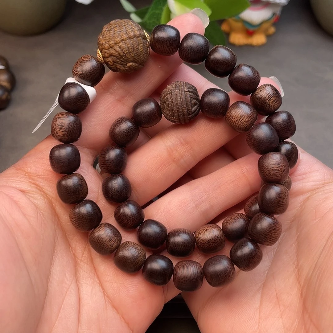 沉香碎屑沉香➕沉香佛珠越南富森红土玉化瘤疤古董料1.0