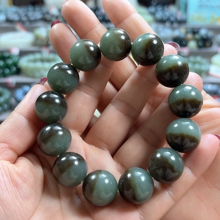 和田玉手链未镶嵌新疆且末蓝聚宝盆卡18