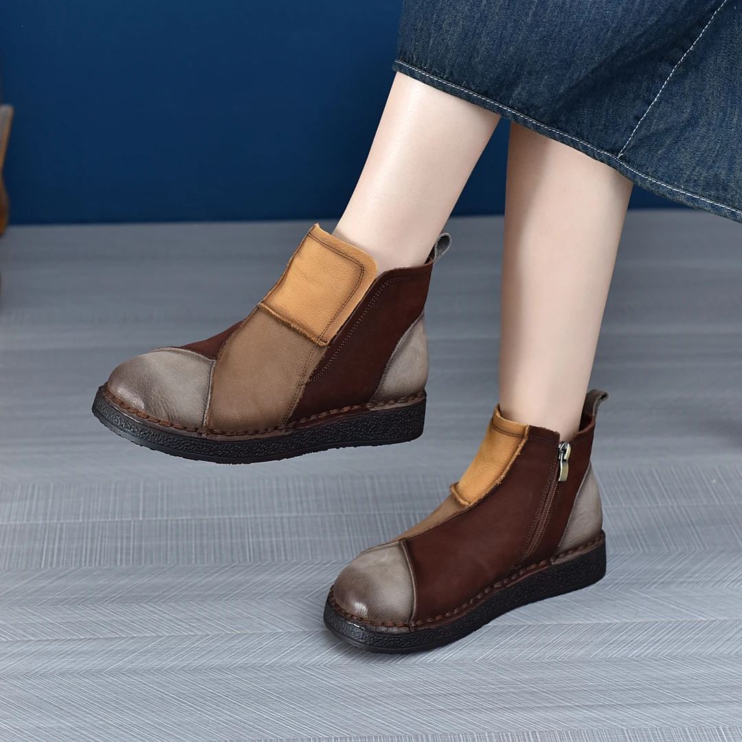 【老杜定制】头层牛皮复古手工真皮秋冬新款软底舒适女靴