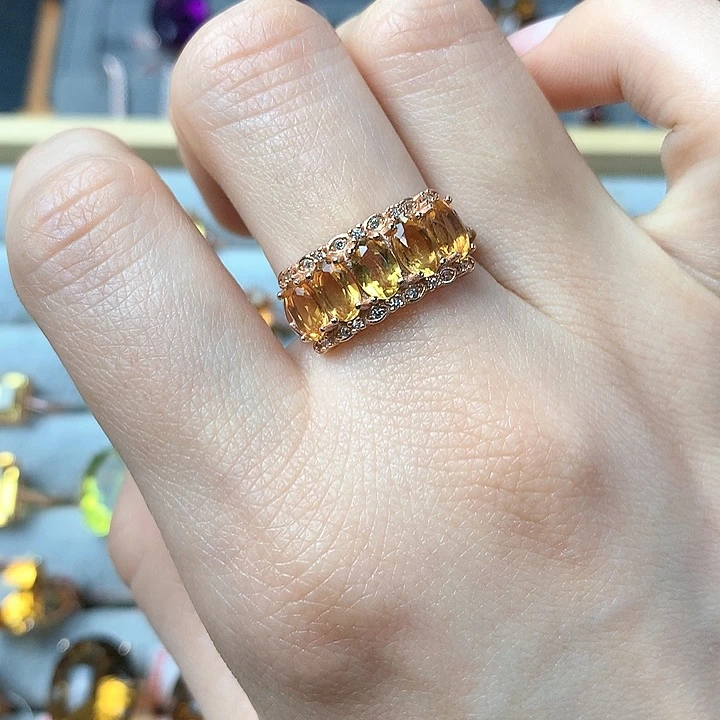 黄晶戒指银S925镶嵌天然黄水晶