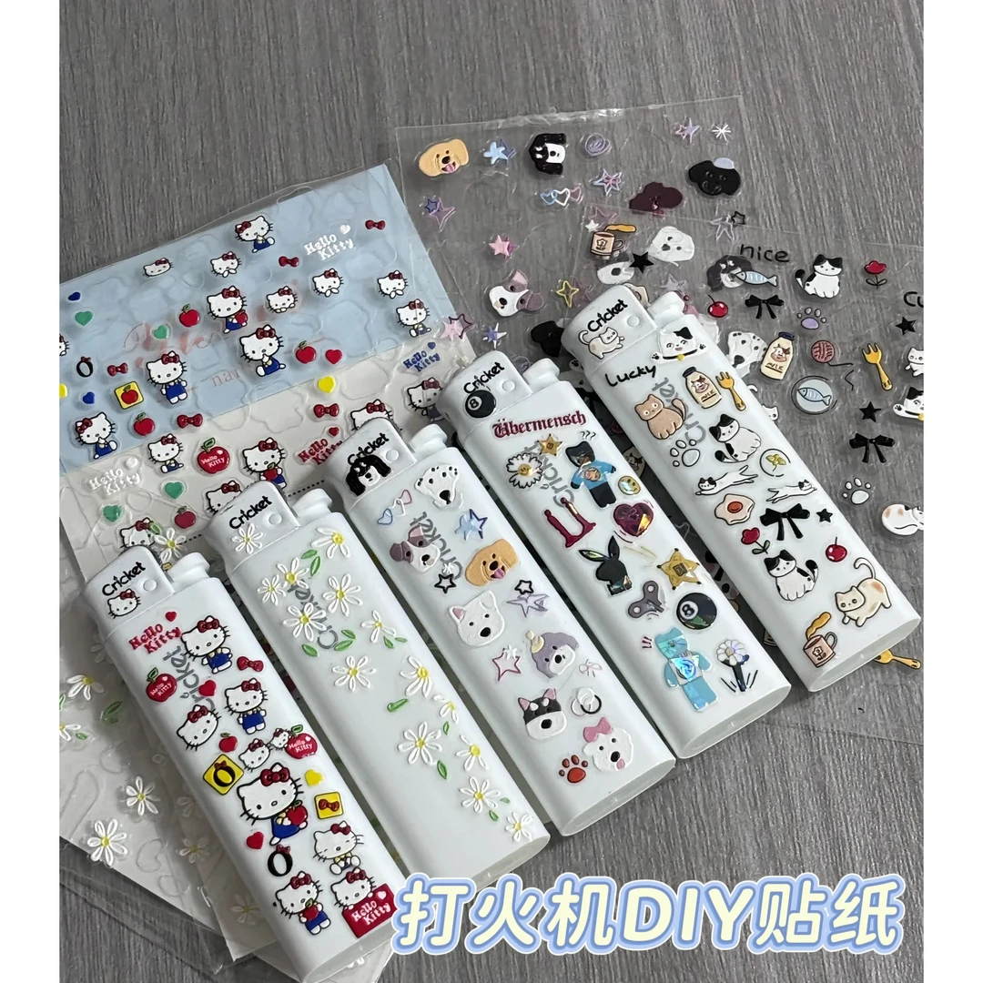 草蜢爆款DIY打火机小清新春日小雏菊狗狗指甲立体指甲克罗心贴纸